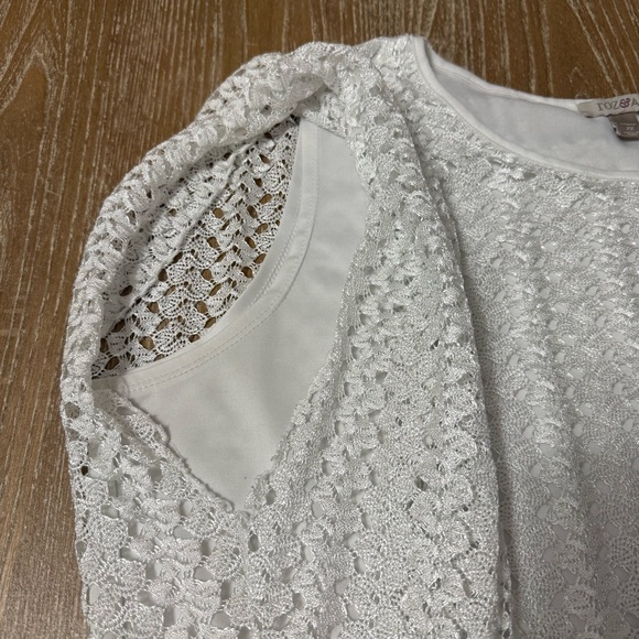 Roz & Ali Crochet Lace Overlay Boxy White Blouse Women’s Plus Size 2X Drawstring - Picture 5 of 9